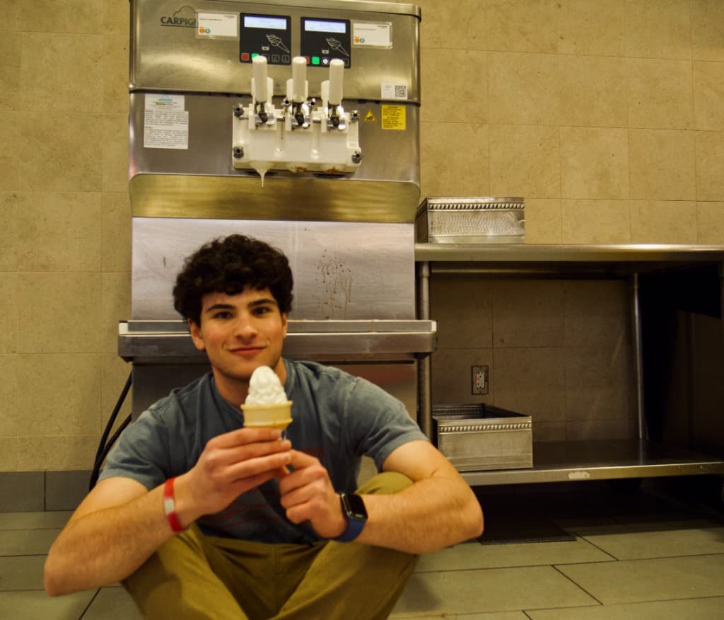 David Skadron with soft-serve ice cream in a UW–Madison dining hall